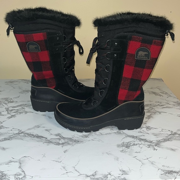 Sorel Tivoli III Buffalo Red & Black Plaid Waterproof Tall Boots Size 8.5 - Picture 6 of 17